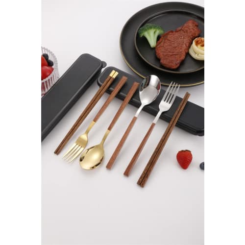 Stainless Steel Cutlery Set, Nordic Style, Bento Box Cutlery Set, Japanese Style Dinnerware Set, Portable Tableware Set with 4 Steak Knives, Perfect F
