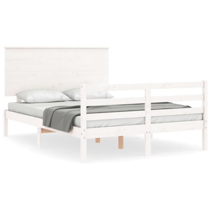 VidaXL Bed Frame with Headboard White 140x190 Cm Solid Wood 3195202