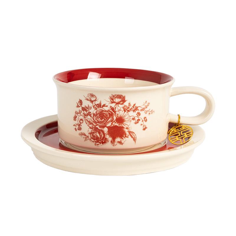 Retro Ceramic Coffee Cup & Saucer Set - Elegant Light Luxury for Afternoon Tea or Gift