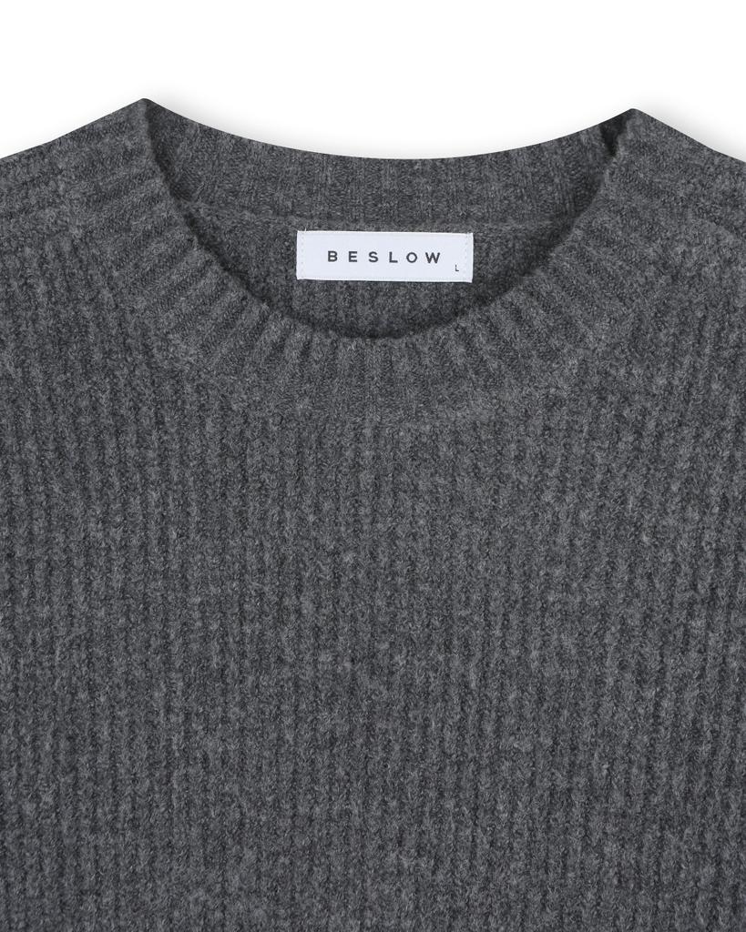 BESLOW [Be Slow X Fashion Tube Shack] Crew Neck Short Sweater Charcoal