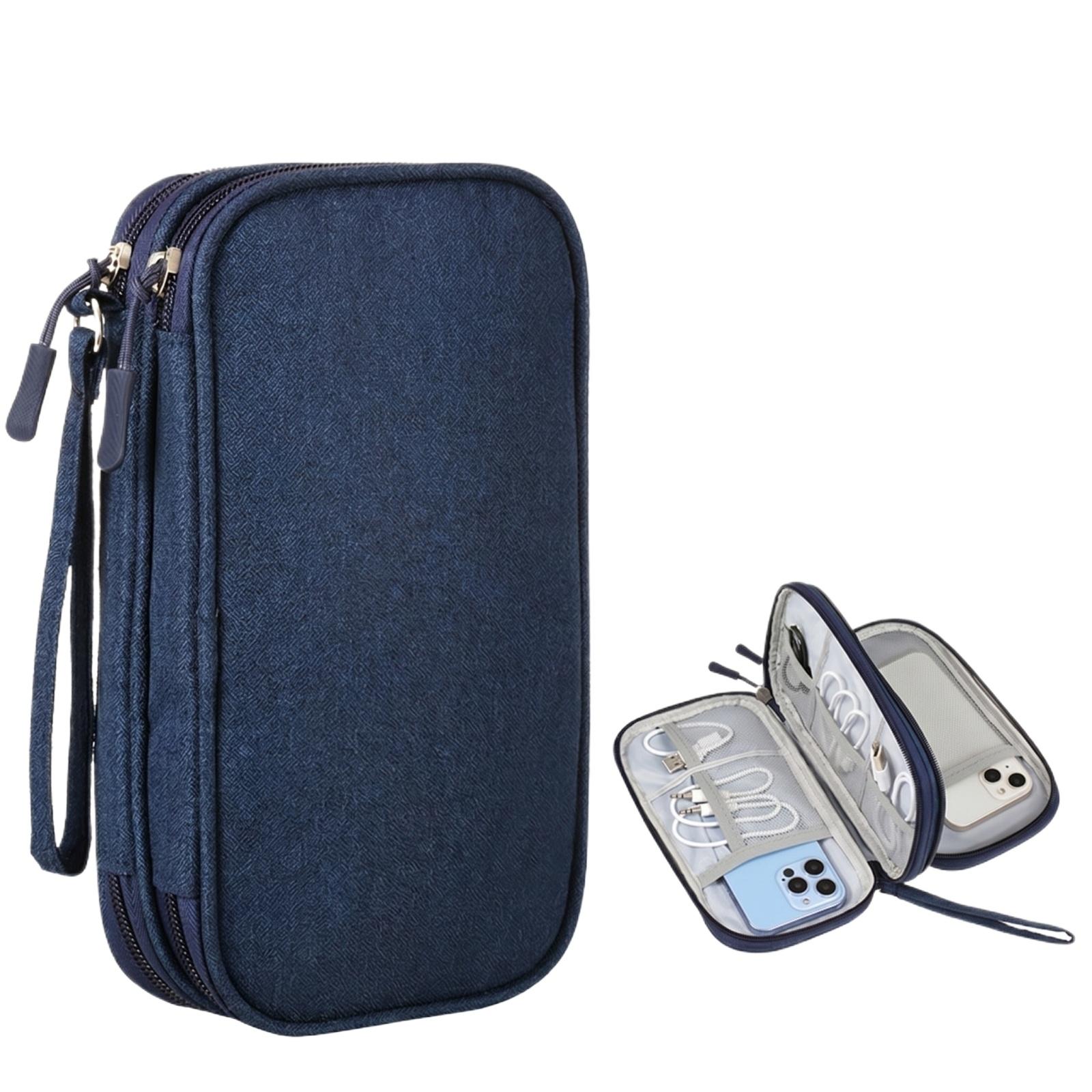 

Multi-Functional Digital Accessories Organizer Case with Double Zipper Closure and Elastic Bands for Cable Storage and Small Electronics Protection one size тёмно-синий