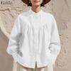 ZANZEA Women Casual Round Neck Solid Color Long Sleeve Blouse