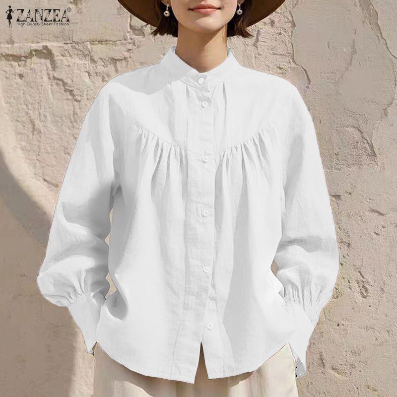 ZANZEA Women Casual Round Neck Solid Color Long Sleeve Blouse