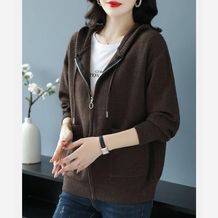 Women Loose Knit Hooded Sweater Coat Spring Autumn Oversize Cardigan
