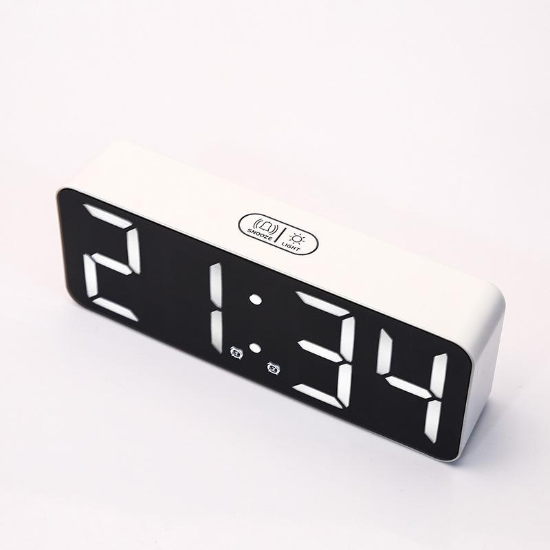 Nordic Style White Texture Alarm Clock Simple Rectangular Large Font Clock Two Sets of Alarm Clock