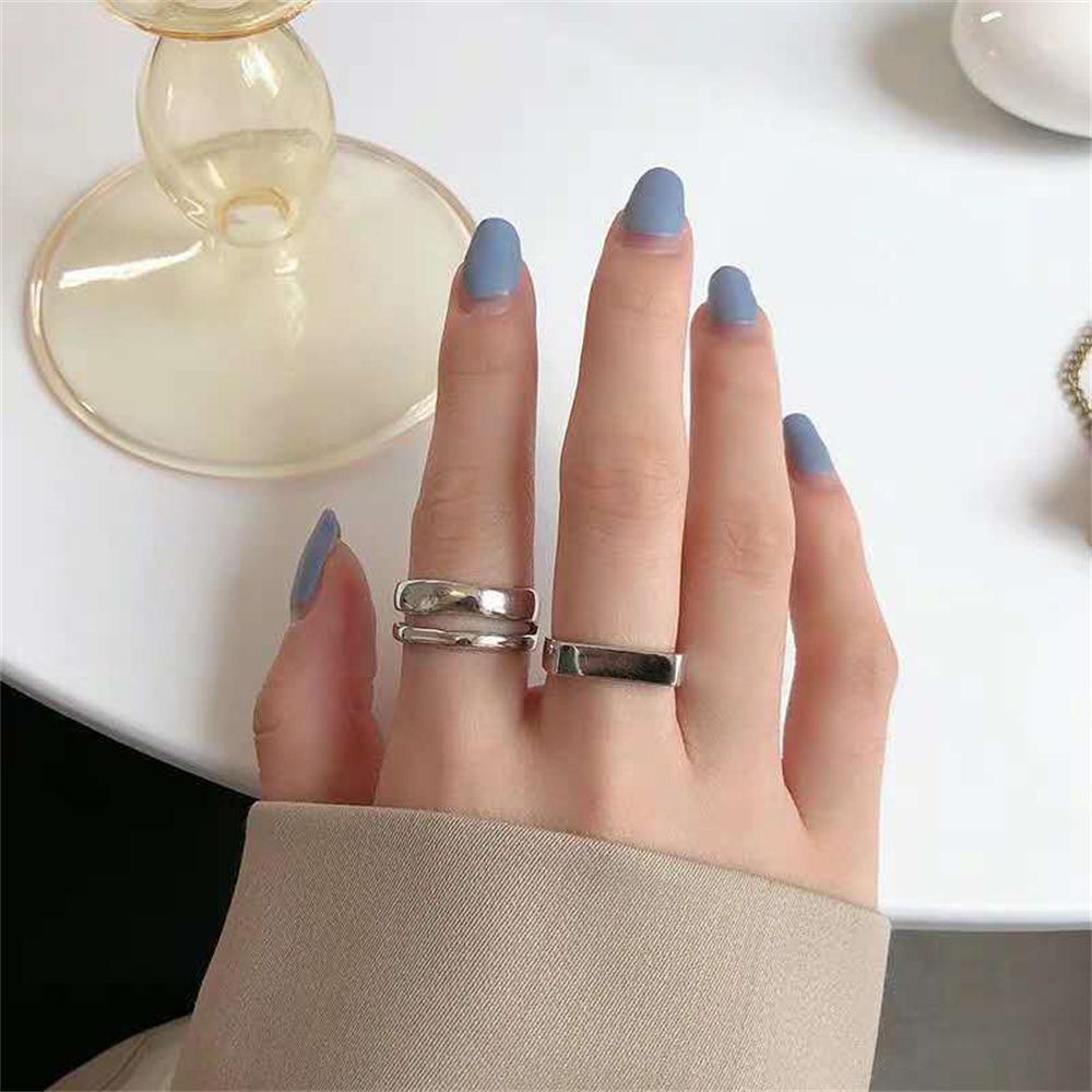 Korean version irregular double-layer geometric square glossy open ring sterling silver simple personalized ring