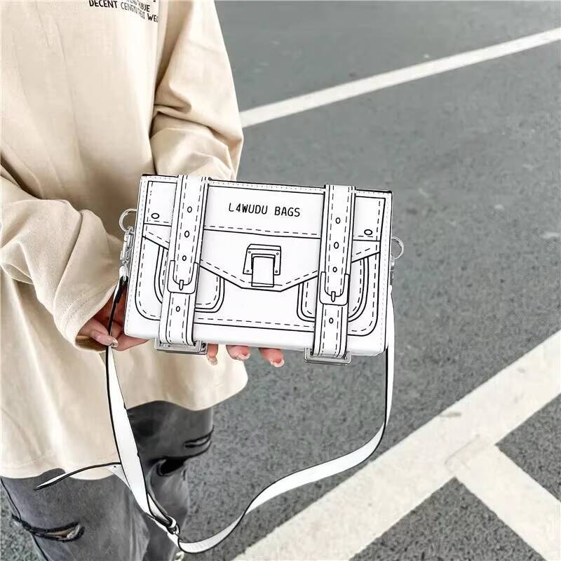 New Box Style Small Square Crossbody Bag Women Casual Purses Mini Fashion Clutch Bag 2D Cartoon Shoulder Bags Unique Trend Packs