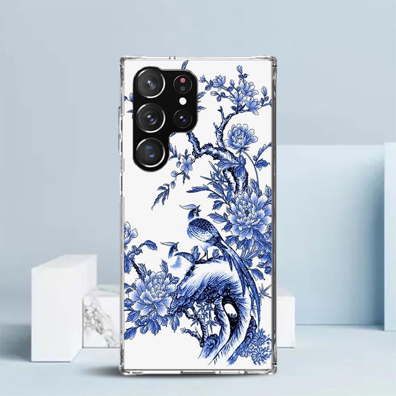 Blue And White Porcelain Soft Cover for Samsung Galaxy S25 Edge S26 S24 S23 Ultra Phone Case S22 S21 Plus S20 FE Print Pattern S