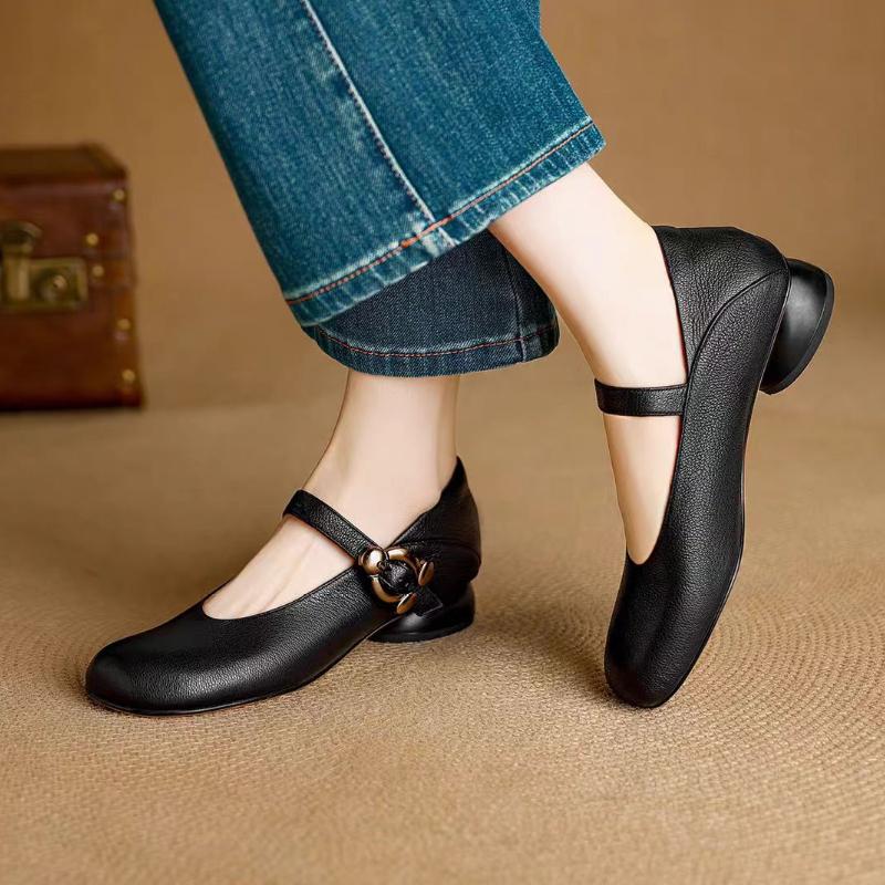 Elegant Women Heeled Shoes New Sandals Summer 2025 Designer Chunky Loafers Casual Woman Buckle Shallow Shoes Zapatillas