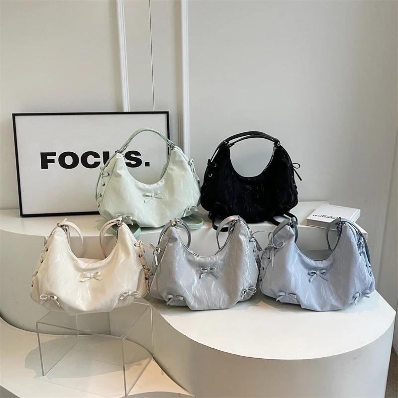 Solid Interior Compartment Casual  Bags Bow Tie Large Capacity  Hot Sale Bags for Women Zipper Pu Women's Handbags
