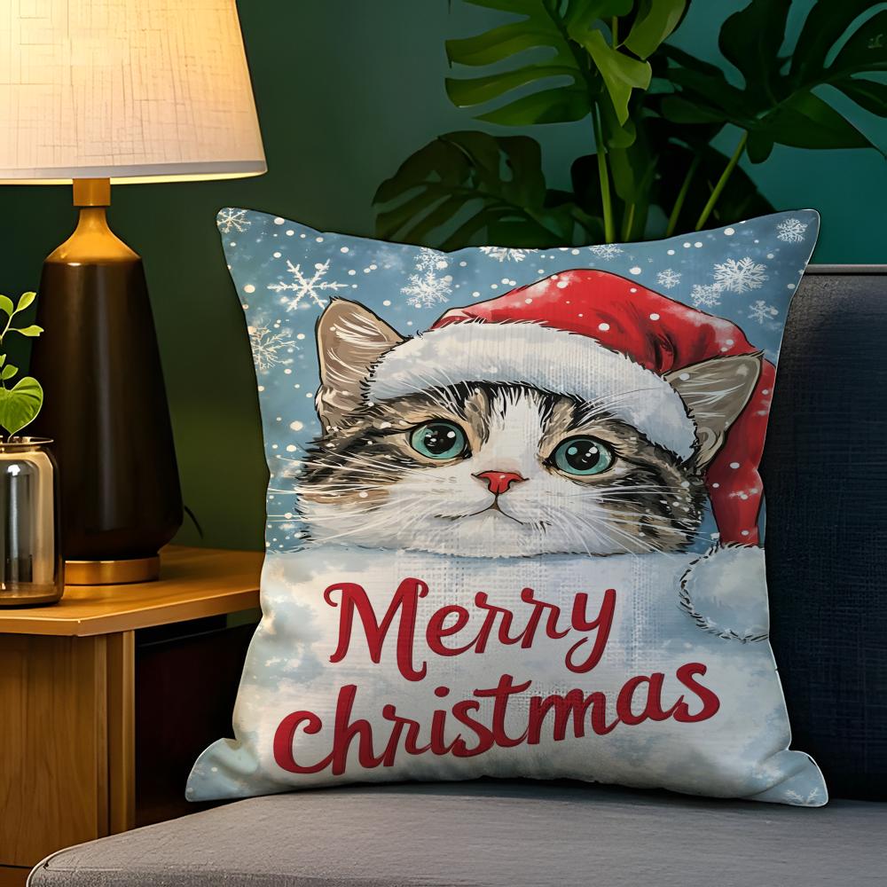 Funny Cute Christmas Cats Pillow Case Natural Linen Pillow Case DoubleSided Decor Sofa Pillowcase Home Decor