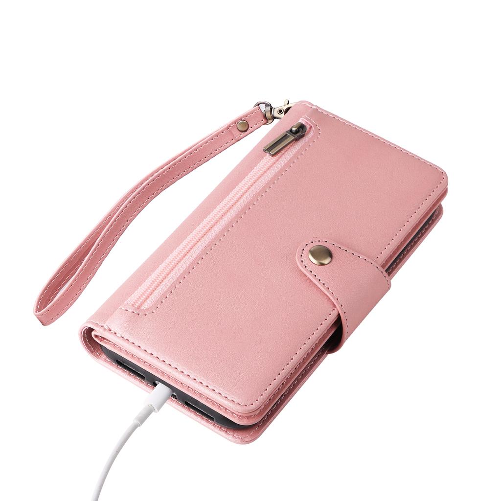 For iPhone 11 Case PU Leather Stand Phone Cover with Rivet Decor
