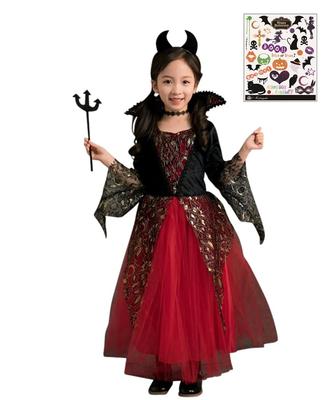 [Madrugada] Vampire Princess Halloween Costume Set (2 Pieces) with Tattoo Stickers - Girls' S800 (120cm)