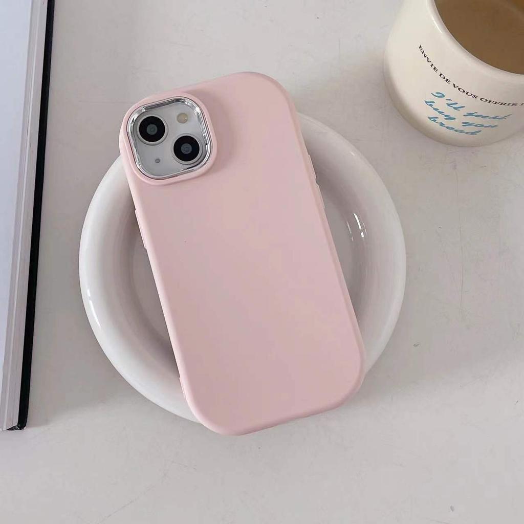 Solid Color Silver Edge Lens Fatty Casing Soft Liquid Silicone Case Shockproof Phone Case for iPhone Samsung Huawei Honor Xiaomi Redmi Infinix Tecno