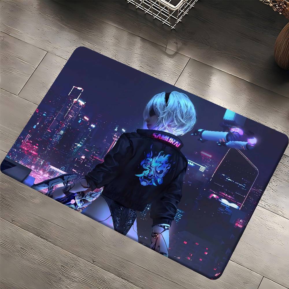 C-Cyberpunk S-SamuraiS Entrance Door Mat Washable Non-Slip Living Room Sofa Chairs Area Mat Kitchen Welcome Doormat