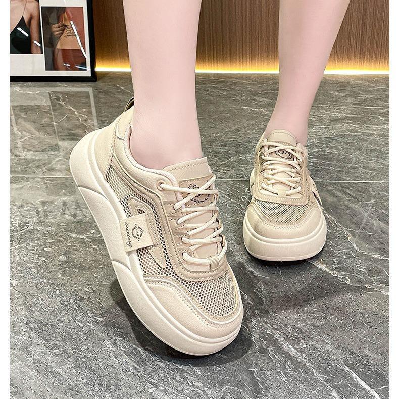

Board shoes women s mesh breathable little white shoes soft sole thick sole heightening sports and leisure shoes net shoes thin shoes 40 хаки