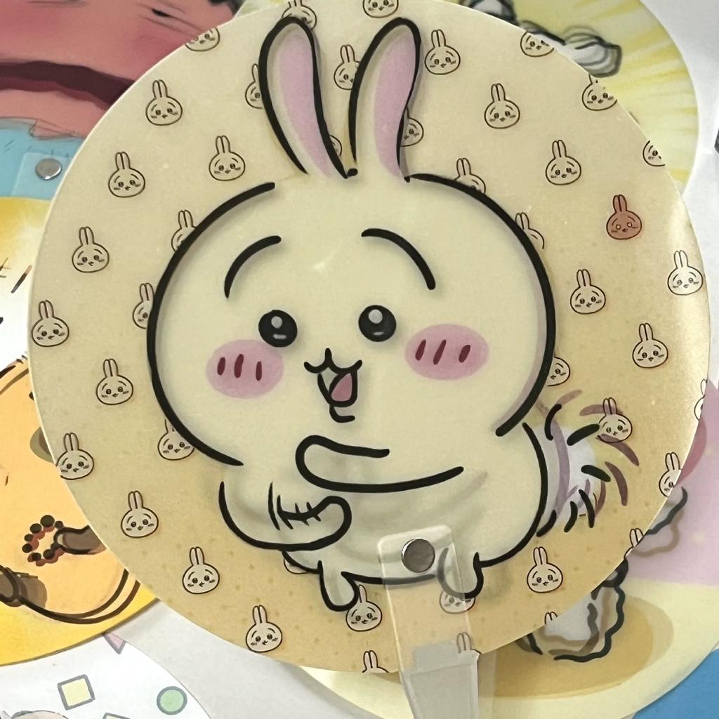 Chiikawa Cartoon Ika Usagi Fan, a Cute Moving Fan with Animation, Summer Hand-Cranked Dynamic Fan