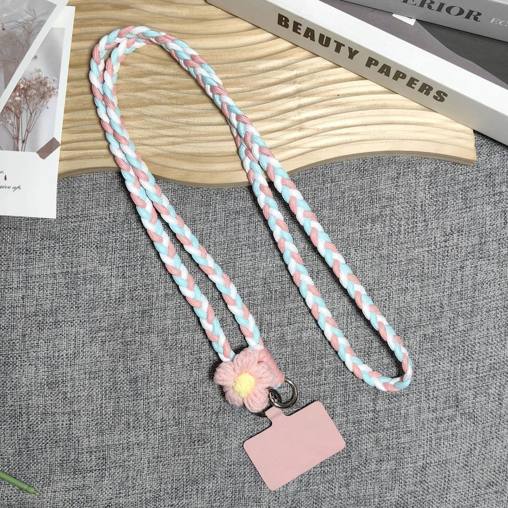 120cm Phone Holder Strap Flower Braided Hanging Rope Ins Mobile Phone Lanyard  Women