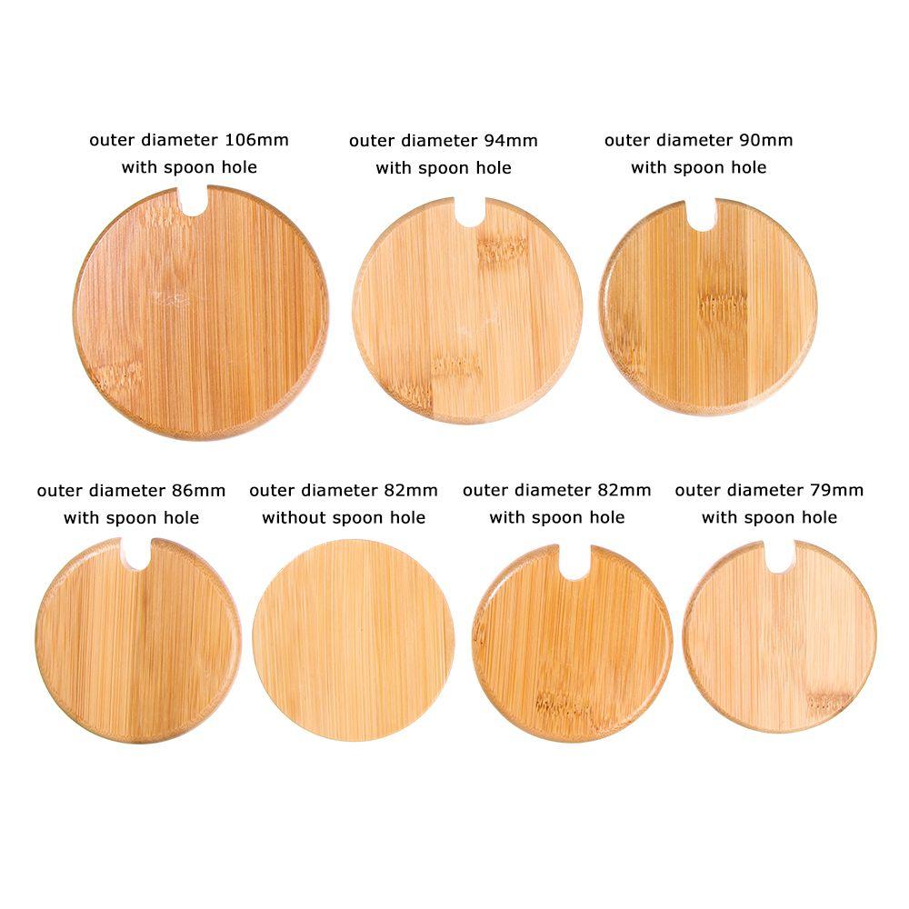 Reusable Bamboo Wood Mason Jar Cap Kitchen Organization Mug Cover Wooden Lids Lid With Spoon Hole Seasoning Bottle Caps