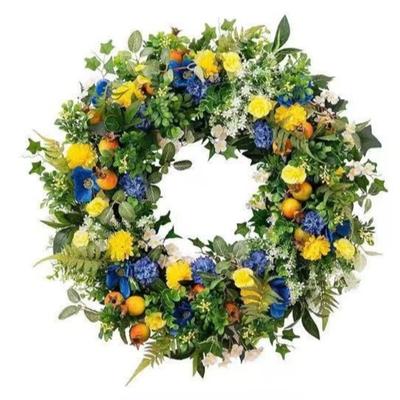 35/40/50cm Nelkenkranz Frühling Sommer für Haustür Valentinstagskranz mit Blauer&Gelber Blume Türkranz mit Granatäpfeln Gänseblümchen für Hochzeit
