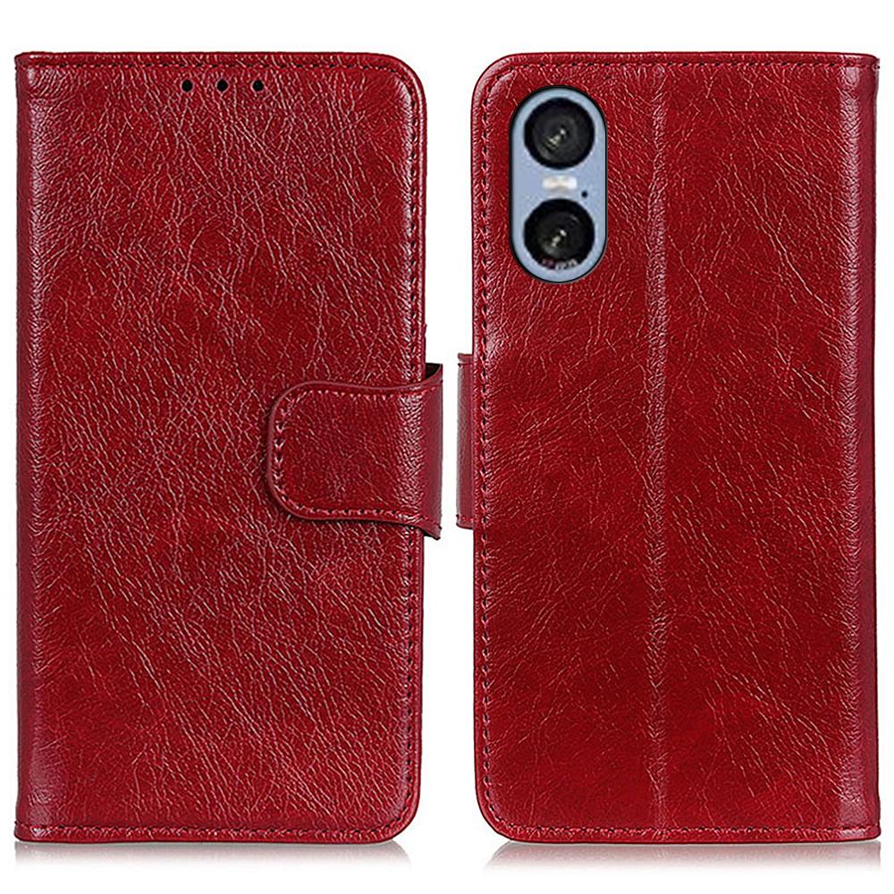 

For Sony Xperia 5 VI Case Nappa Texture Split Leather Wallet Phone Cover Red