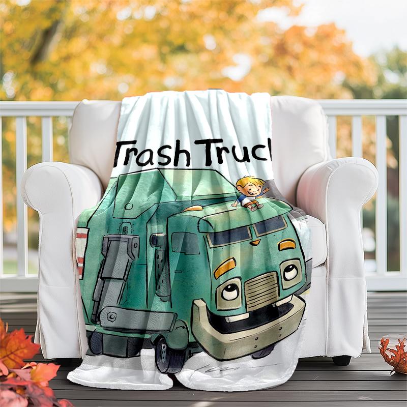 Trash Truck Theme Printed Blanket - Perfect for Couch, Bed, Travel & Outdoor Use | Machine Washable, Cozy & Durable.
