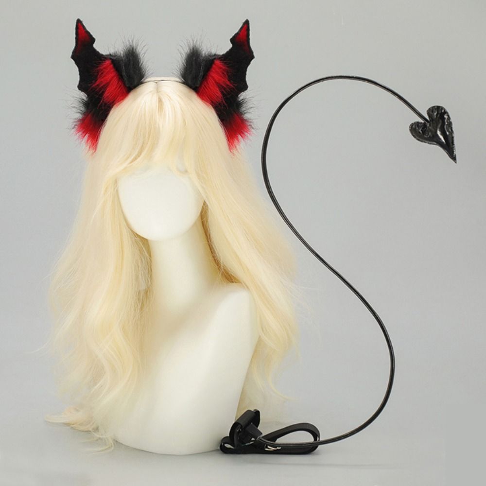 Black Demon Tail Prop Dark Gothic Cosplay Costume New Demon Horns Headband Party