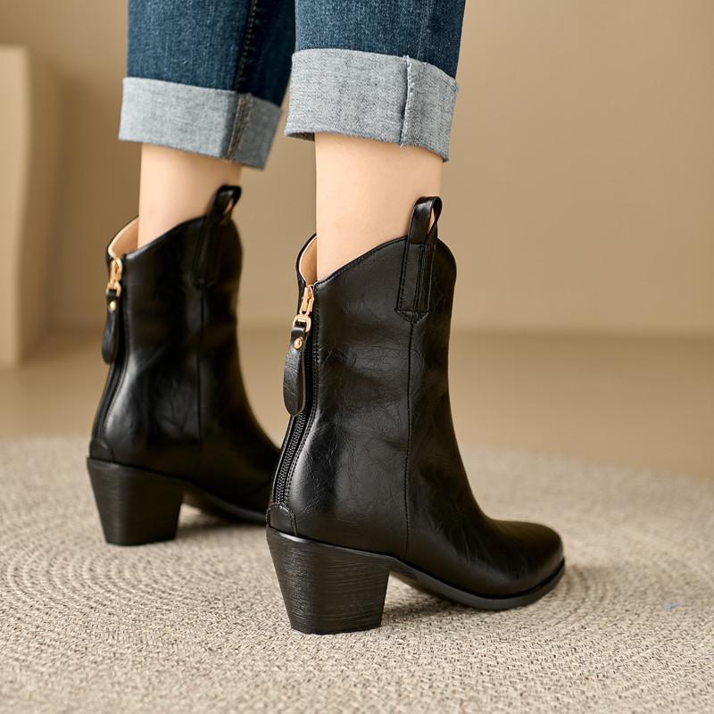 Women's high-heeled short boots autumn and winter new thick-heeled solid-color large-size ankle boots