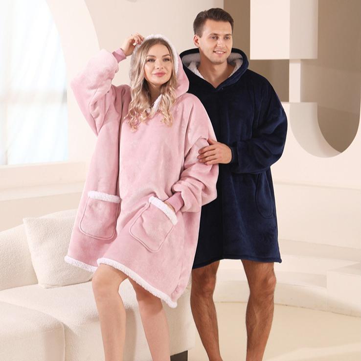 Wearable Blanket Hoodie for Men Oversized Hooded Blankets Sweatshirt Cozy Warm Fleece Blanket with Sleeves Adults Winter House Robes With Pocket
