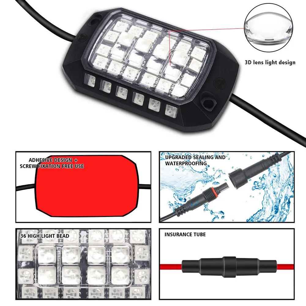 8Pcs RGB LED Rock Light Underbody Neon Kit APP+Remote Control For Jeep Truck SUV