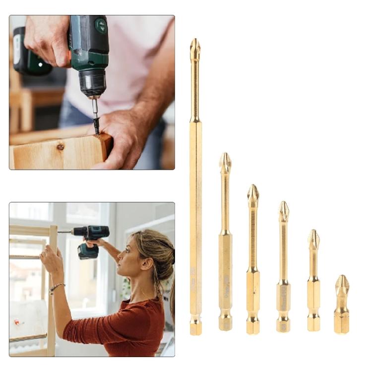 Drill Bit for Screwdriving Tasks, Hex Shank, Gold Finish, Assorted Sizes, 25-150mm Length