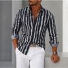 Men's Stripe Printed Long Sleeve Shirts Casual Cardigan New Button Holiday Fashion Shirts
