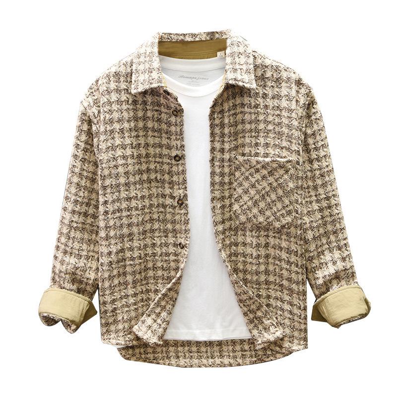 Men's Autumn Houndstooth Retro Casual Long Sleeve Shirt Z258