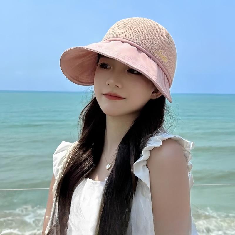 Summer Hat Women's Fashion Versatile Splicing Cap Outdoor Travel Sun Hat Short Brim Straw Visor