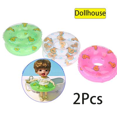 2Pcs Dollhouse Miniature Swimming Ring Cute Duck Summer Bathing Float Lifebelt Toy Living Scene Decor