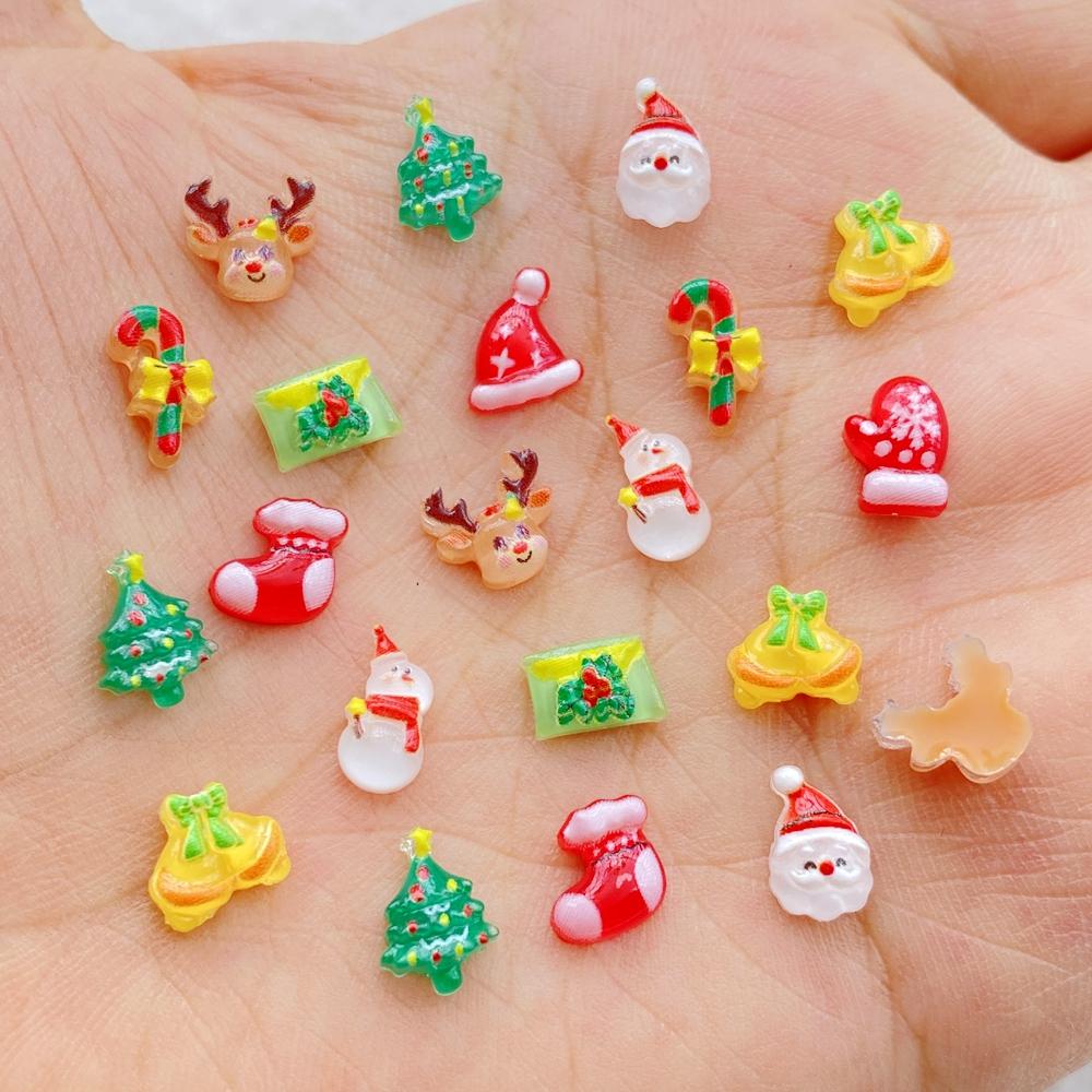 50pcs Resin Mini Cartoon Santa Claus Snowman Deer Bell Cane Christmas Tree Flat Back Nails Art Decor DIY Scrapbook Accessories