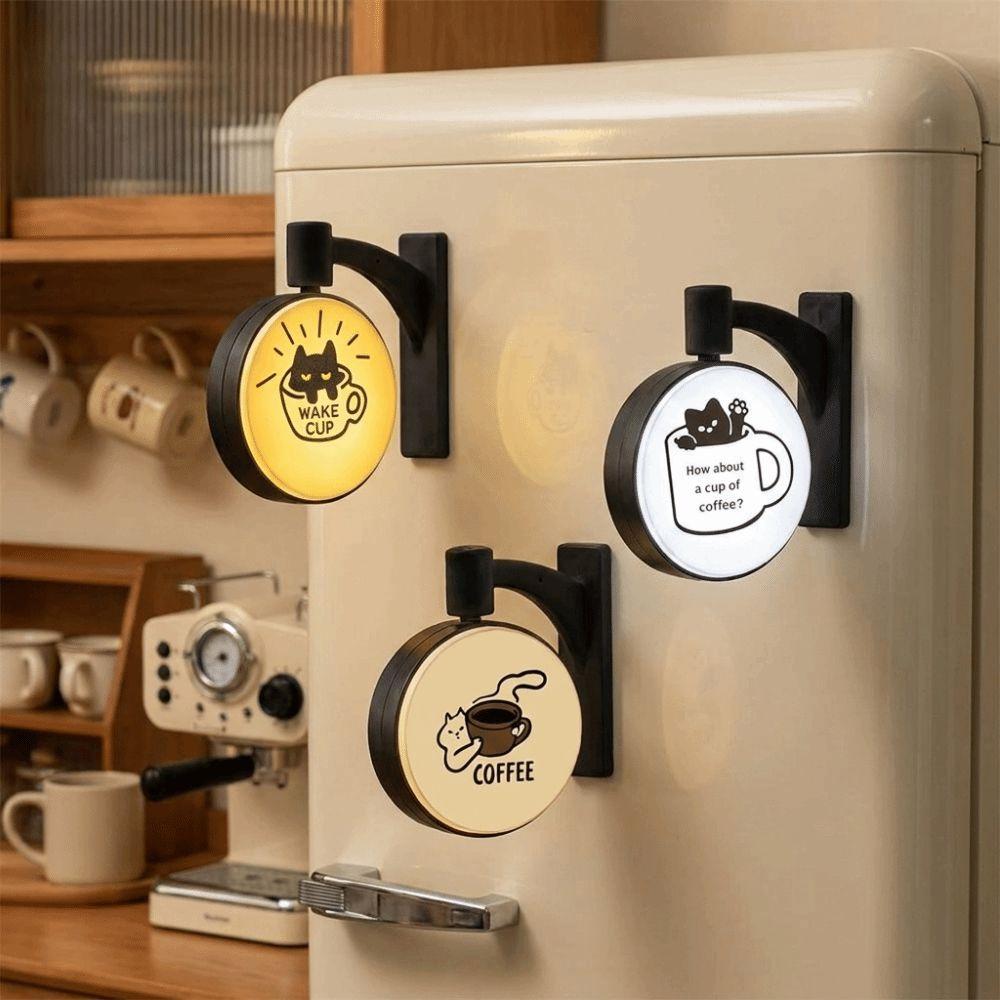 Light Up Light Sign Round Cat Coffee Light Sign New Cat Fridge Magnet Refrigerator Decoration