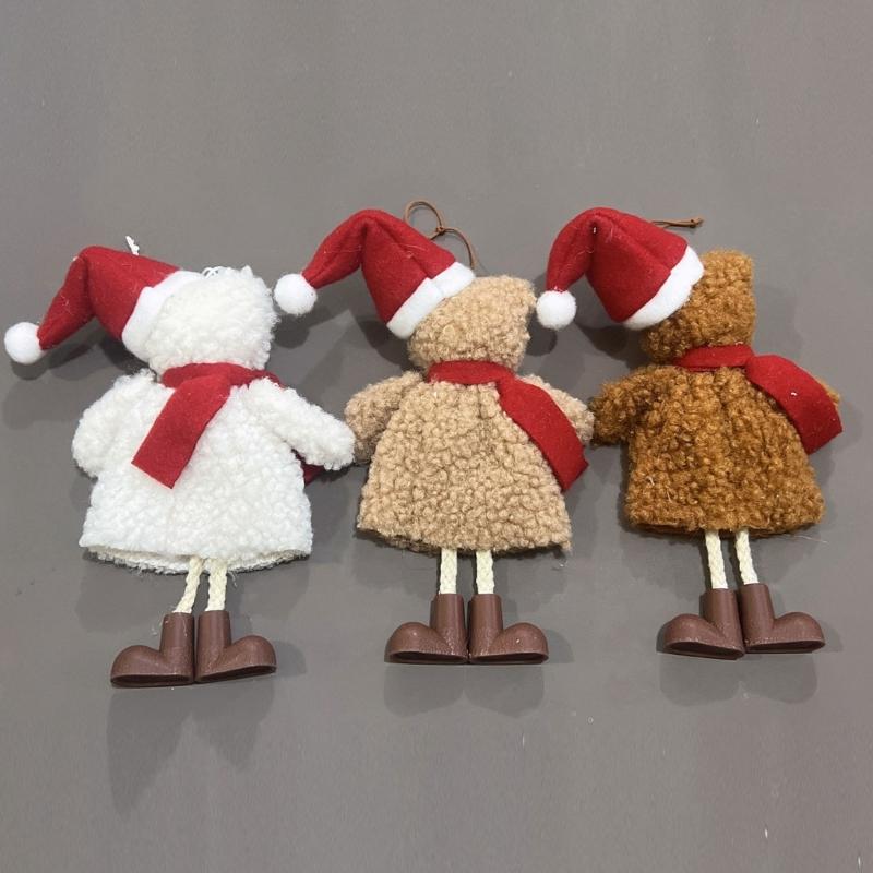 Christmas Tree Decorations Santa Hat Bear Christmas Ornament Fabric Doll Small Pendant For Home Party And Holiday