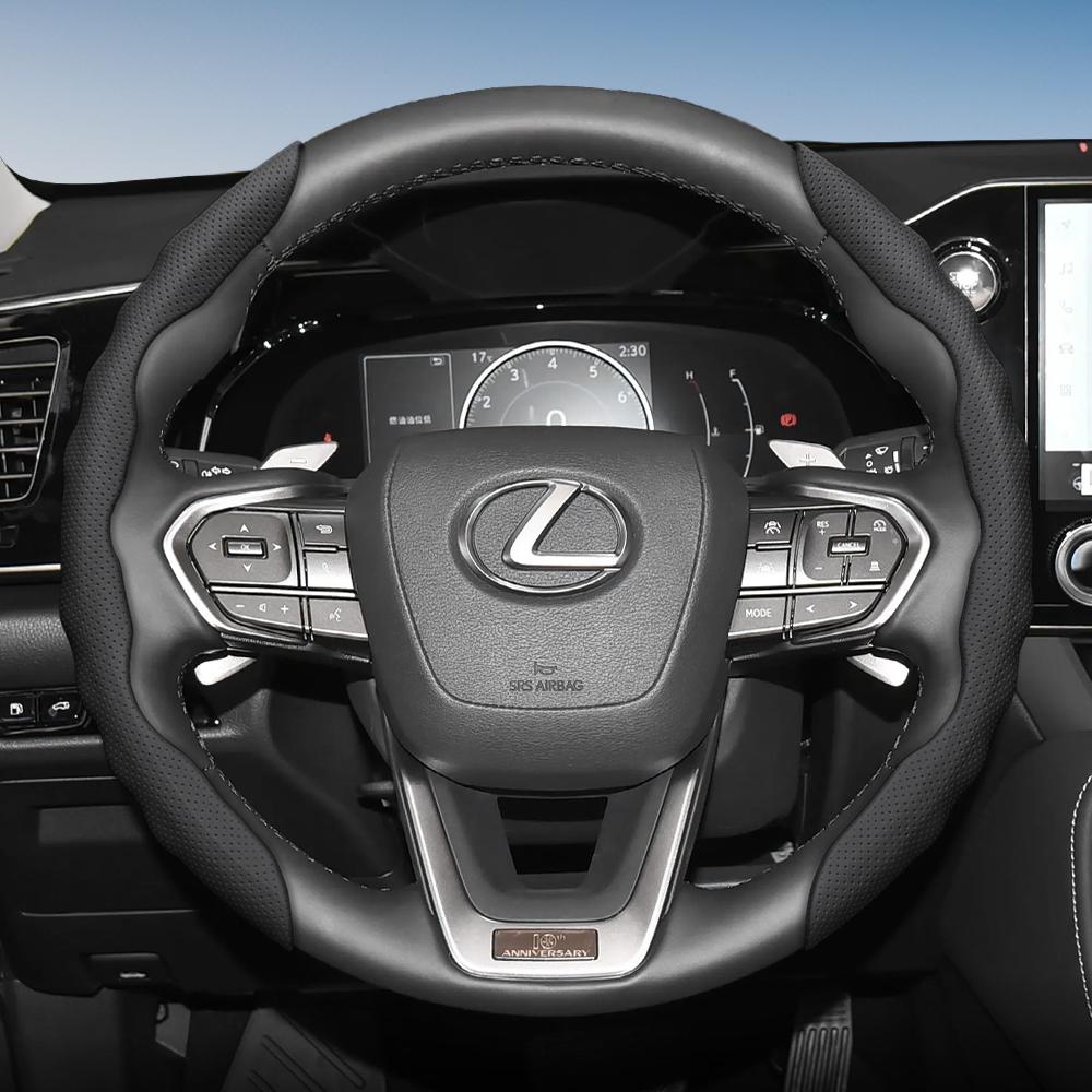 Steering Wheel Cover for Lexus, Wave-Shaped Sporty Design, Breathable Leather, Segmented, Non-Slip, Sweat-Absorbing Protective Cover, Rx Nx E