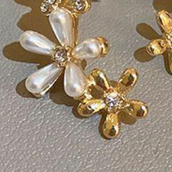 1 Pair Stud Earrings for Women, Micro-Paved Cubic Zirconia Flower Design Ear Studs, Jewelry Gift for Daily Wear