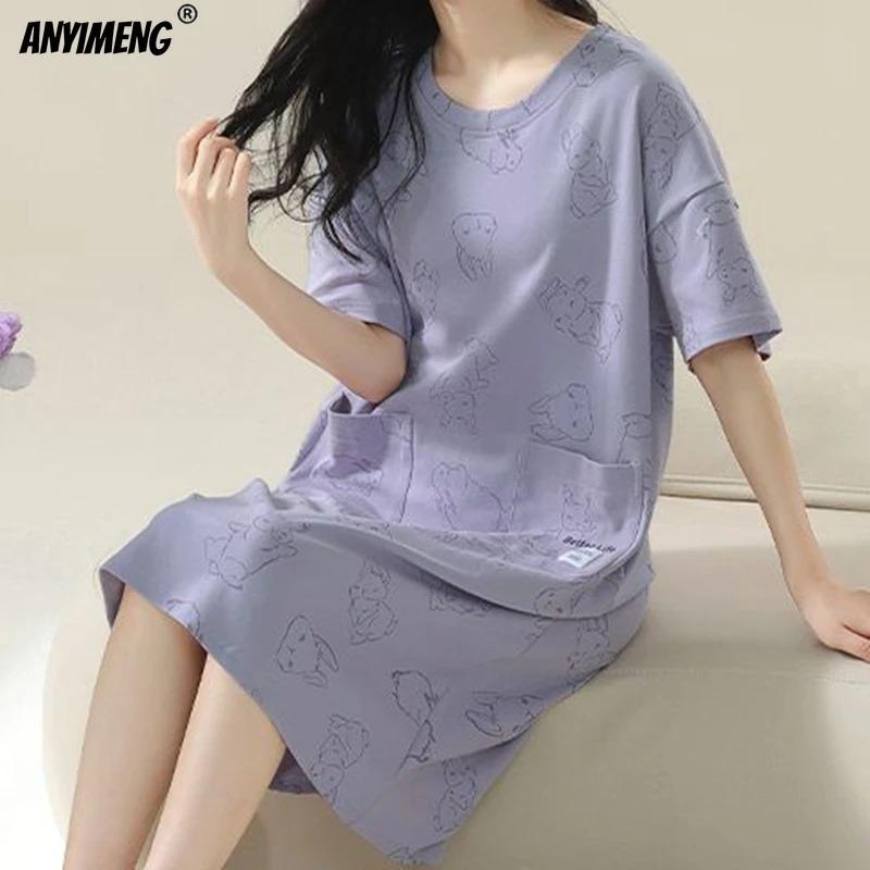 Robe de nuit d'été grande taille pour femme Marque neuve Antibactérienne Haute Qualité Chemise de nuit Manches courtes Pyjama Robe décontractée