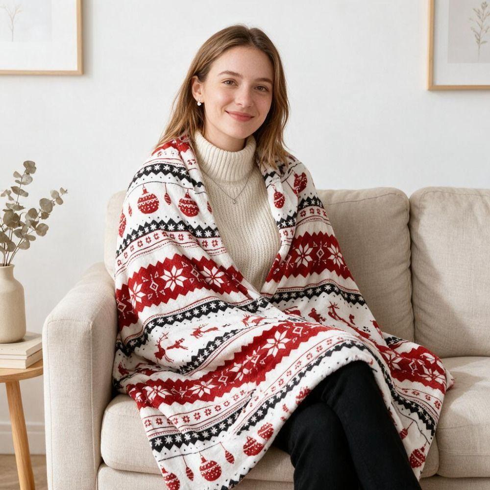 Flannel Single Throw Blanket Santa Claus Snowman Sofa Throw Portable Nap Blanket Holiday