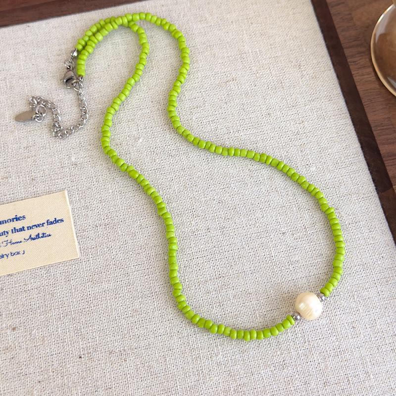 Summer Green Handmade Beaded Choker Necklace Light Luxury Design Clavicle Chain Jewelry 2025 Fashion Accessory