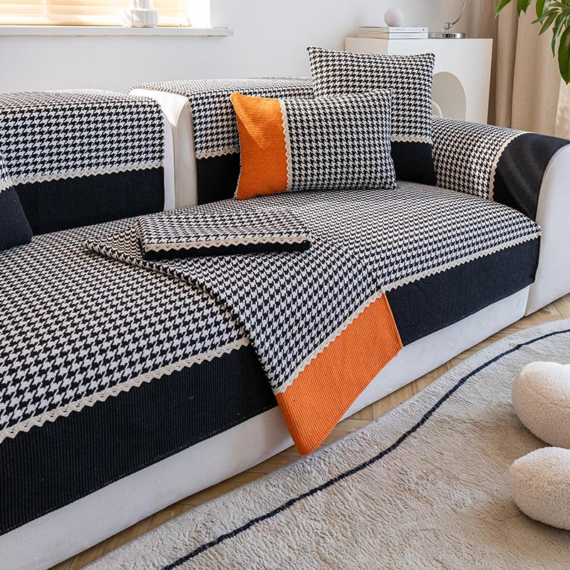 Baumwoll- und Leinen Sofakissen Vier Jahreszeiten Universal Leder Rutschfest High-End Einstieg Luxus Sofabezug Nordisch Schlicht Kissenbezug Handtuch