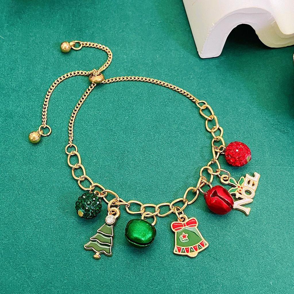 High Quality 2026 Christmas Chain Bracelet, Alloy Drip Oil Christmas Tree Elk Bells Diamond Snowflake Gift Bracelet
