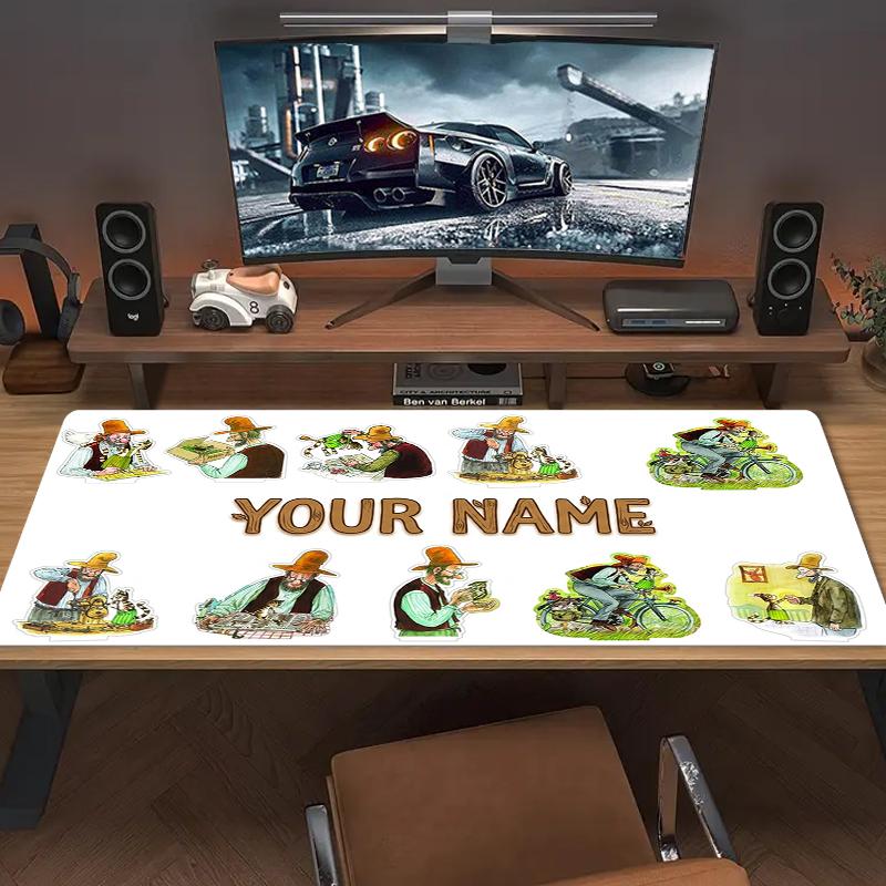 Custom Name Pettson Och Findus Mouse Pad Large Gaming Table Cushion Nonslip Laptop Tablet Big Mousepad Xxl Mat Mini Pc Playmat With Lock Edge