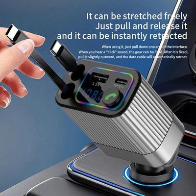 Φορτιστής αυτοκινήτου Bluetooth 4 σε 1 Πολυλειτουργικός φορτιστής Βολικός στη χρήση Φορτιστής Type-C Προσαρμογέας με ψηφιακή οθόνη με αναδιπλούμενο καλώδιο Για iPhone