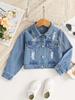 Girls' Spring & Fall Denim Jacket, Long Sleeve Ripped Design, Casual Outerwear for Kids, Trendy Baby Girl Top Coat