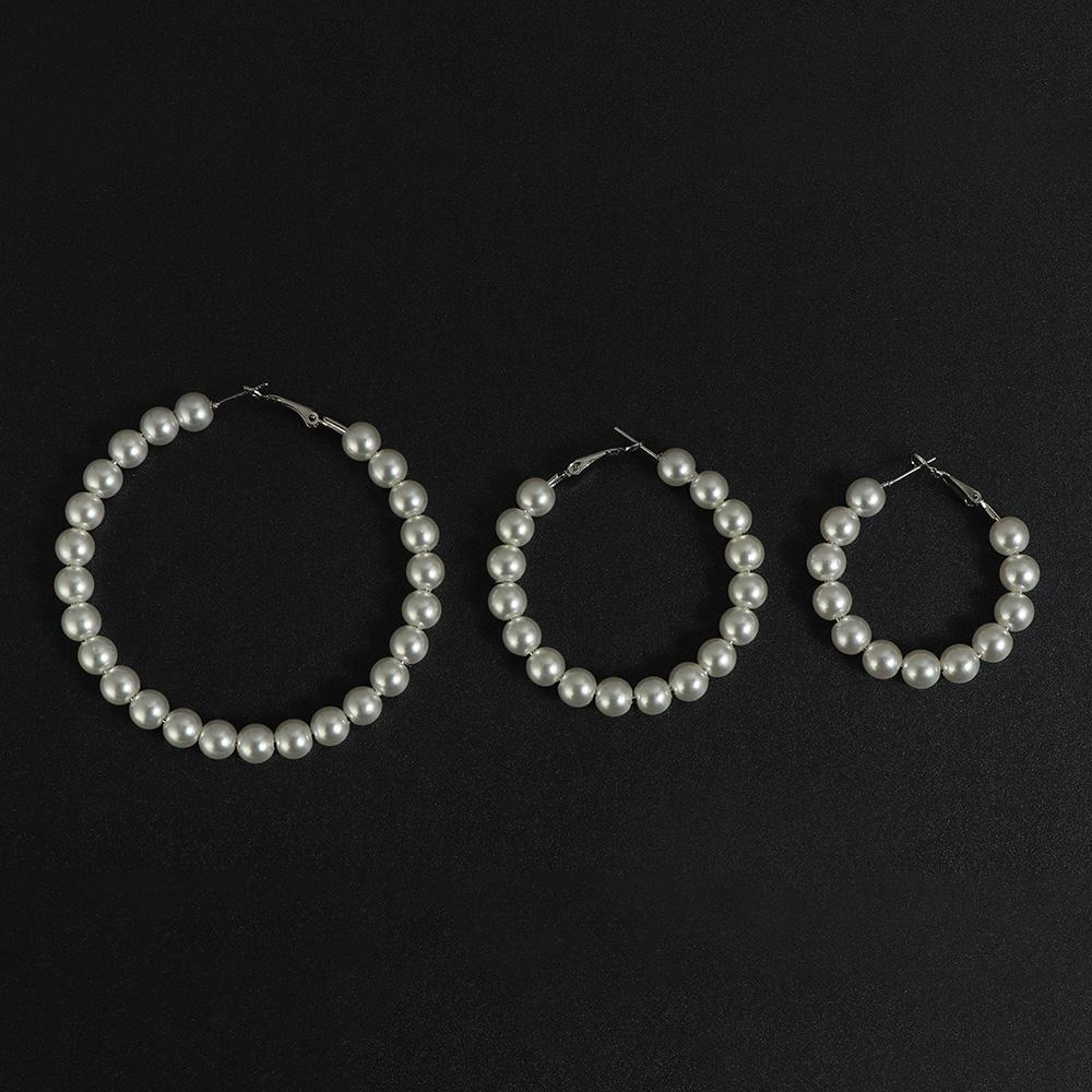 Party Wedding Engagement Big Circle Pearl Hoop Earrings Round Shape Elegant Drop Dangle Ear Stud