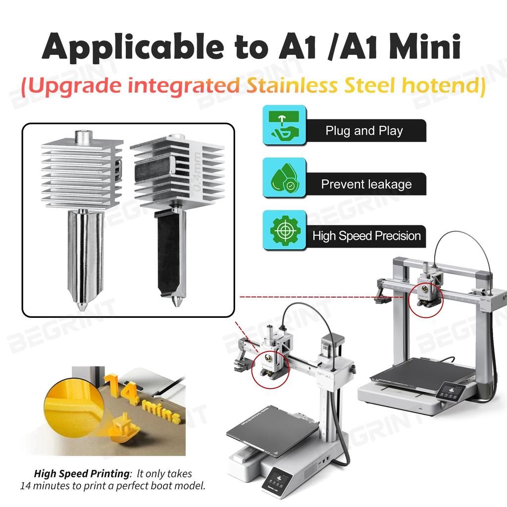 A2L High-Precision Hotend Kit For Bambu Lab A1 A1mini Hardened Steel Integrated Nozzle Same As Original High Quality